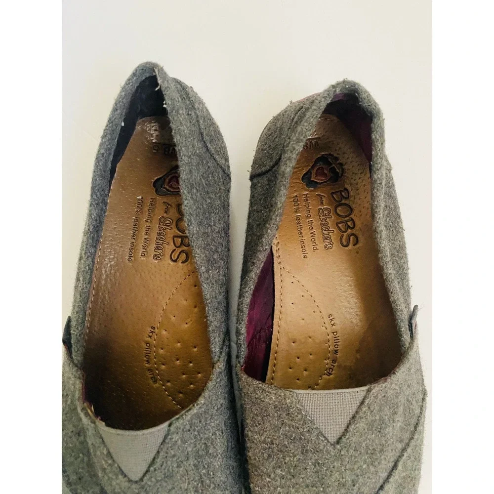 BOBS‎ from Skechers Women Charcoal Grey Felt Slip On Alpargata Flats Size 8.5